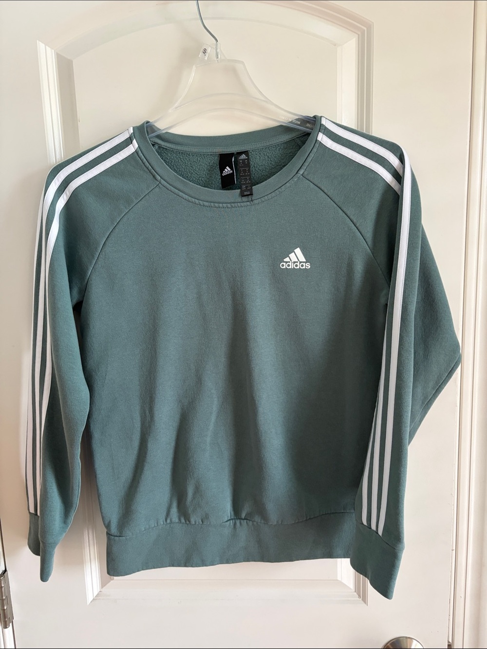 adidas Sage Green Crewneck Sweatshirt with White Stripes